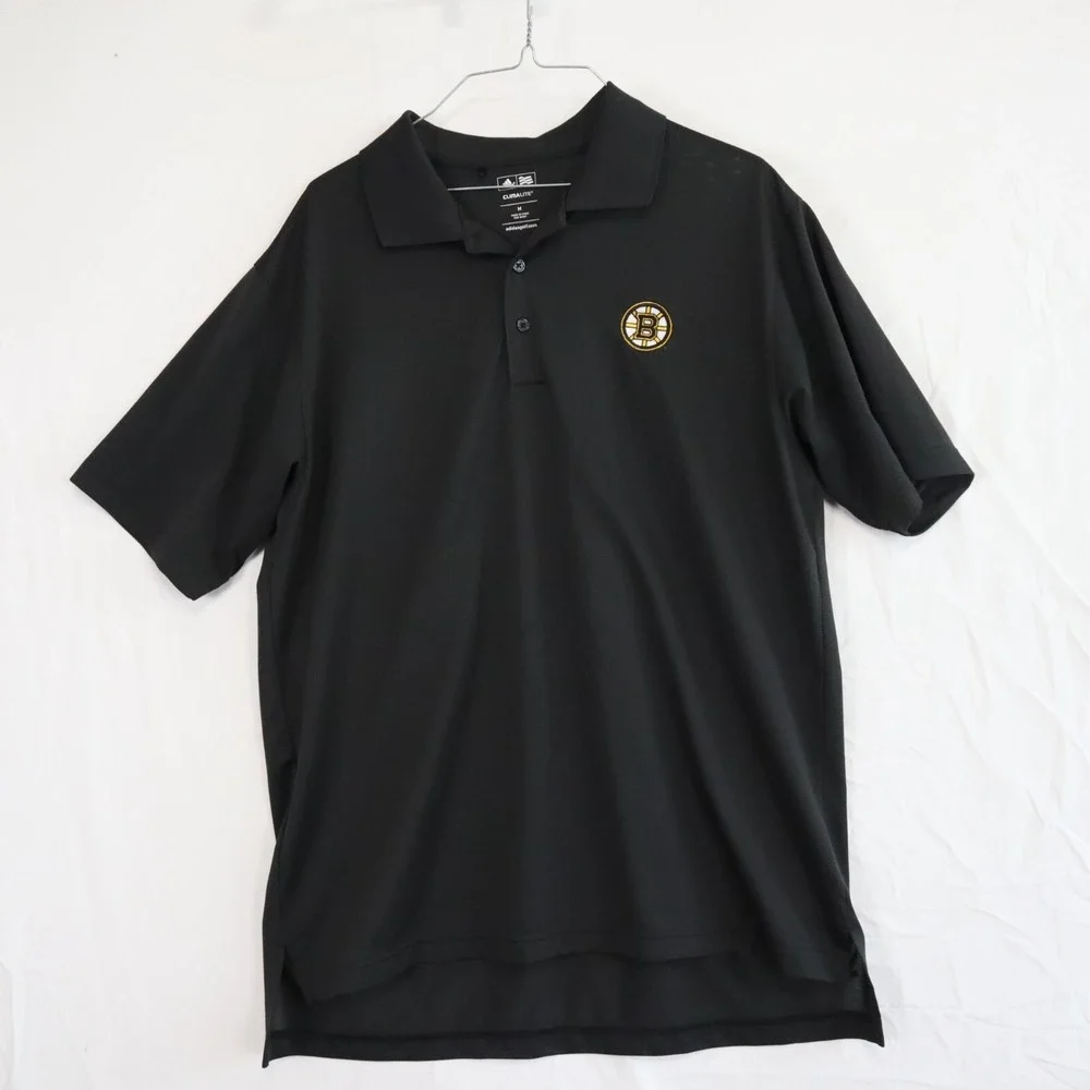 Boston Bruins Polo Shirt Mens Medium Adidas‎ Golf Climalite Black Short Sleeve